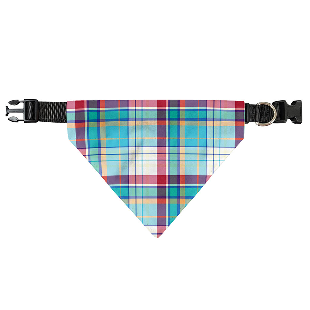 Blue And Red Madras Pattern Print Over The Collar Dog Bandana