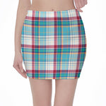 Blue And Red Madras Pattern Print Pencil Mini Skirt