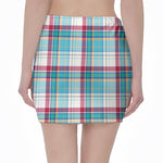 Blue And Red Madras Pattern Print Pencil Mini Skirt