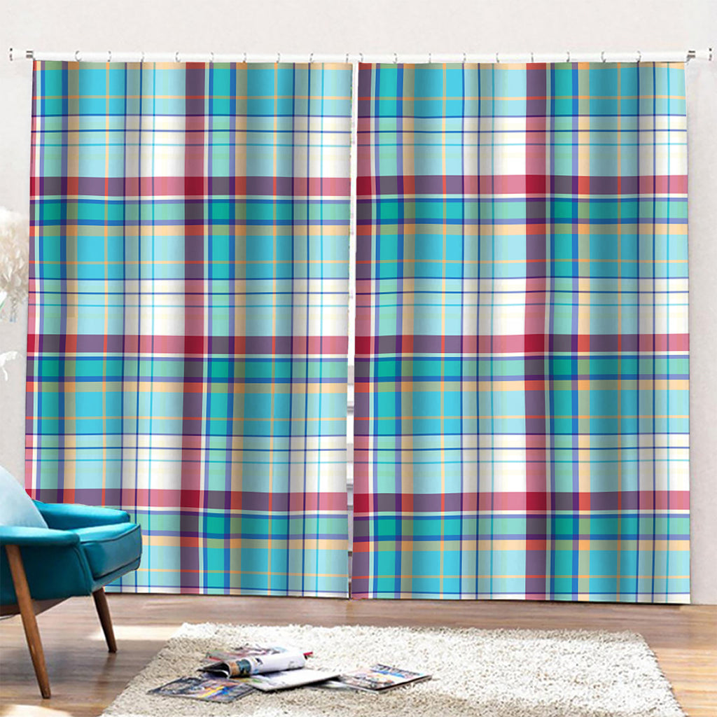 Blue And Red Madras Pattern Print Pencil Pleat Curtains