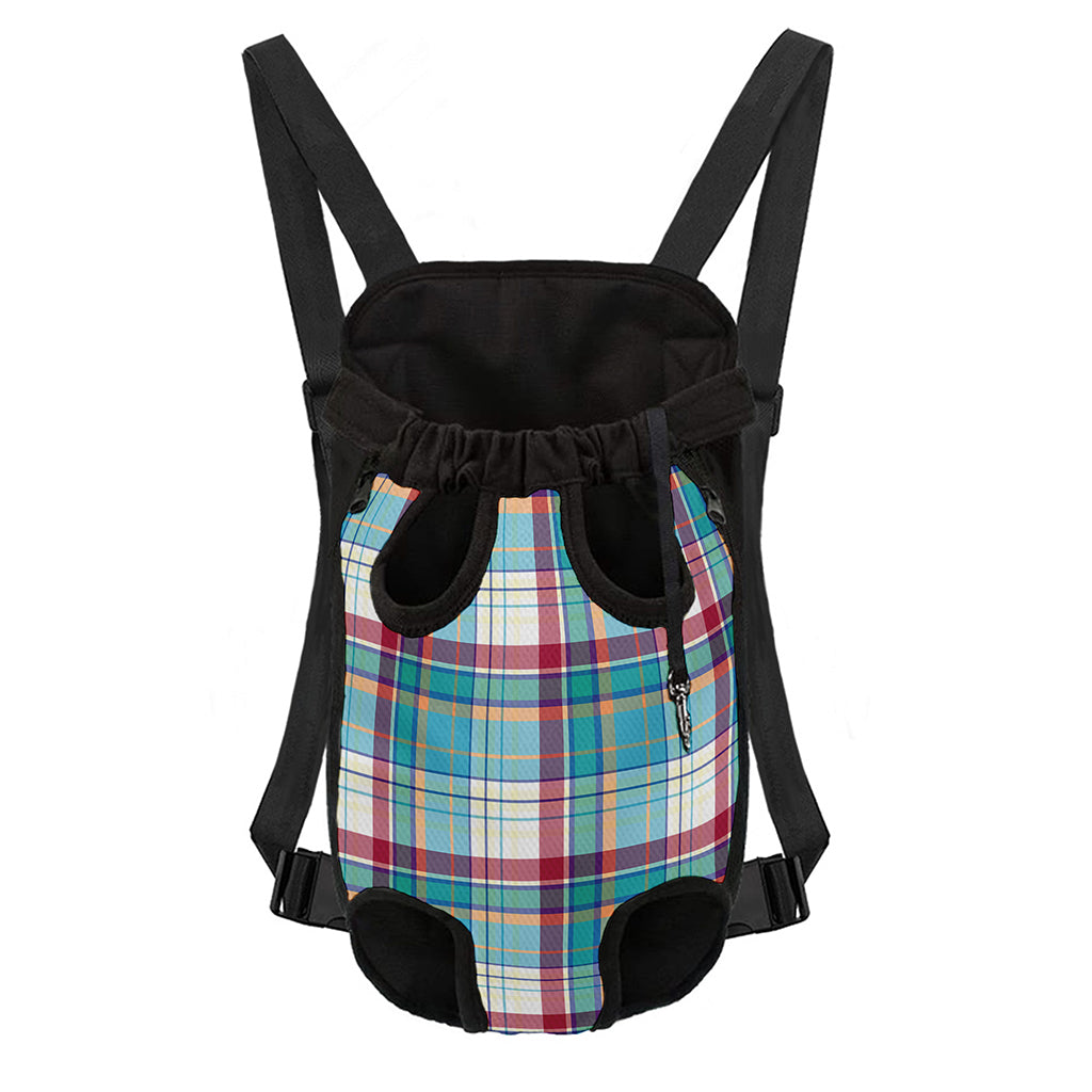 Blue And Red Madras Pattern Print Pet Carrier Backpack