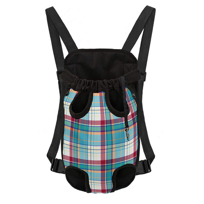 Blue And Red Madras Pattern Print Pet Carrier Backpack