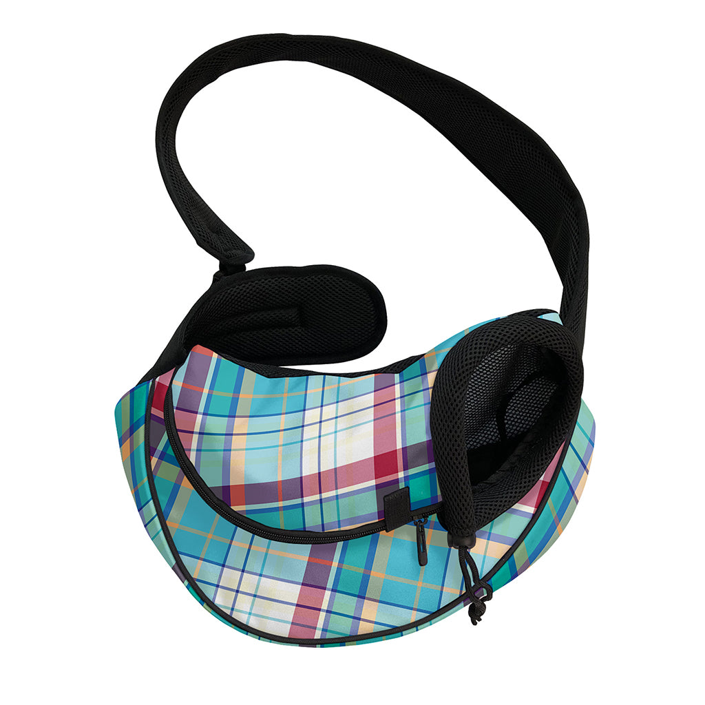 Blue And Red Madras Pattern Print Pet Sling Carrier