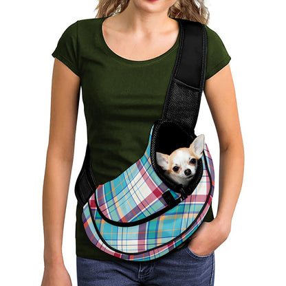 Blue And Red Madras Pattern Print Pet Sling Carrier