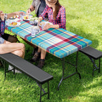Blue And Red Madras Pattern Print Picnic Table Cover