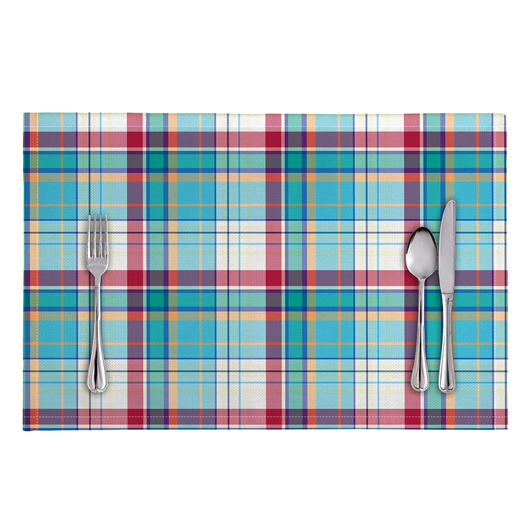 Blue And Red Madras Pattern Print Placemat