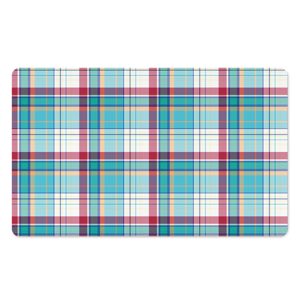 Blue And Red Madras Pattern Print Polyester Doormat