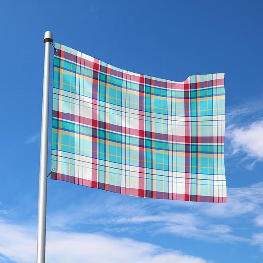 Blue And Red Madras Pattern Print Polyester Flag