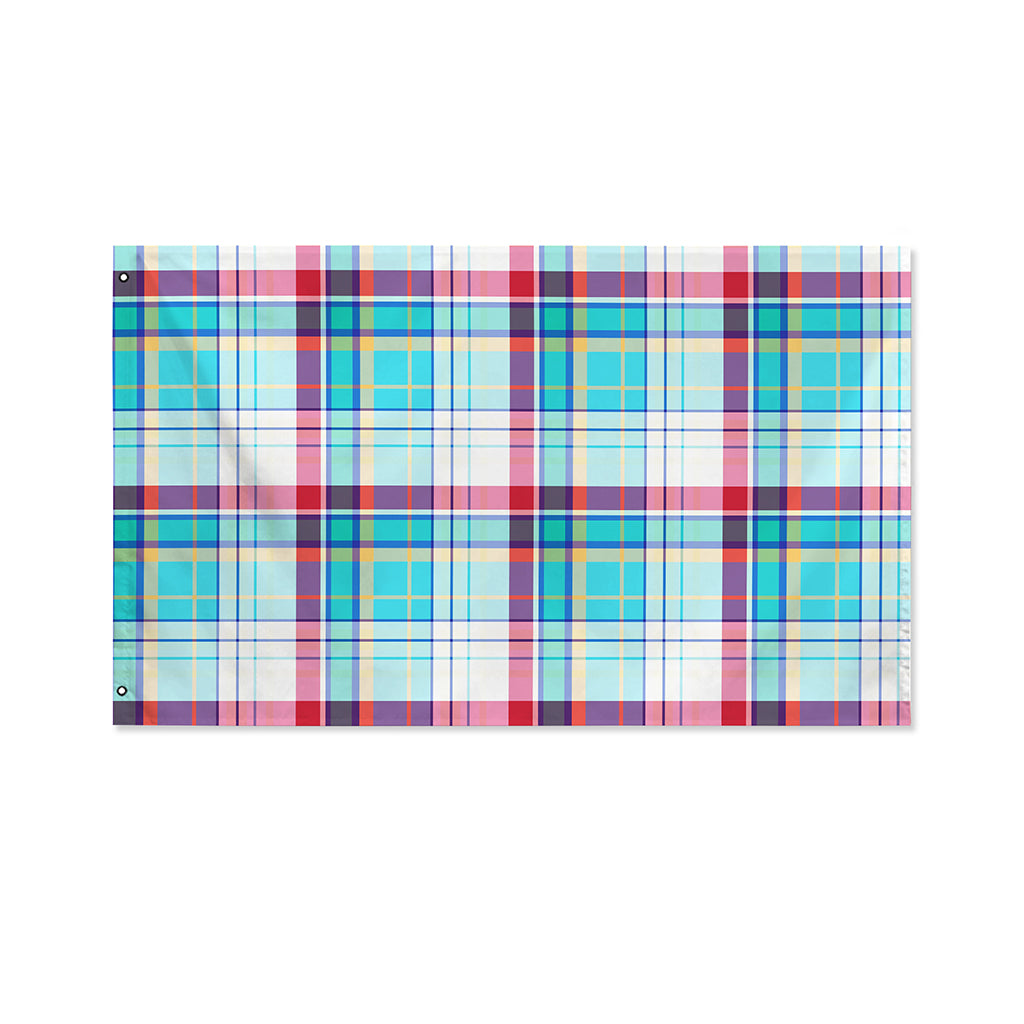 Blue And Red Madras Pattern Print Polyester Flag