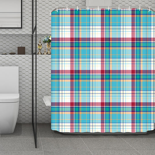 Blue And Red Madras Pattern Print Polyester Shower Curtain