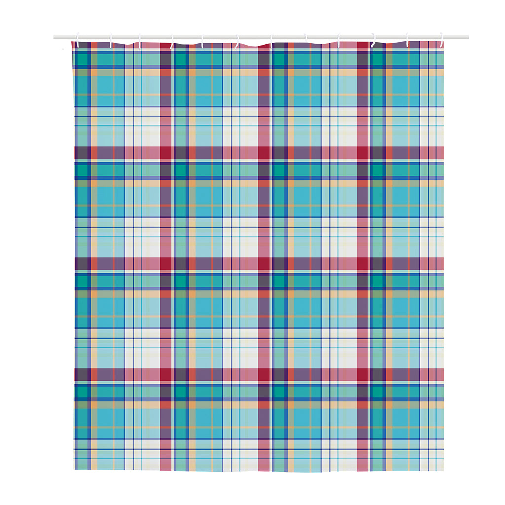 Blue And Red Madras Pattern Print Polyester Shower Curtain