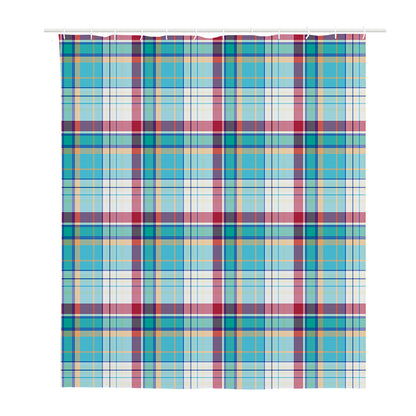 Blue And Red Madras Pattern Print Polyester Shower Curtain