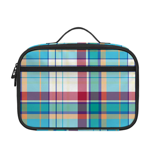 Blue And Red Madras Pattern Print Portable Lunch Bag