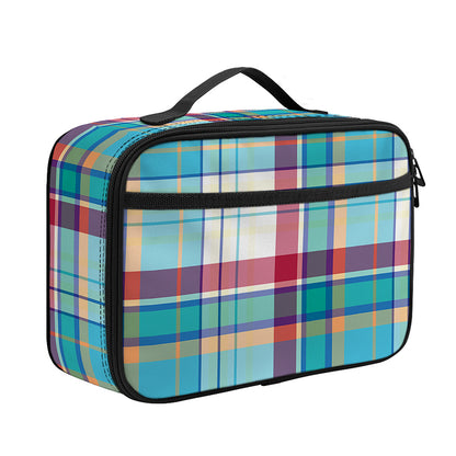 Blue And Red Madras Pattern Print Portable Lunch Bag