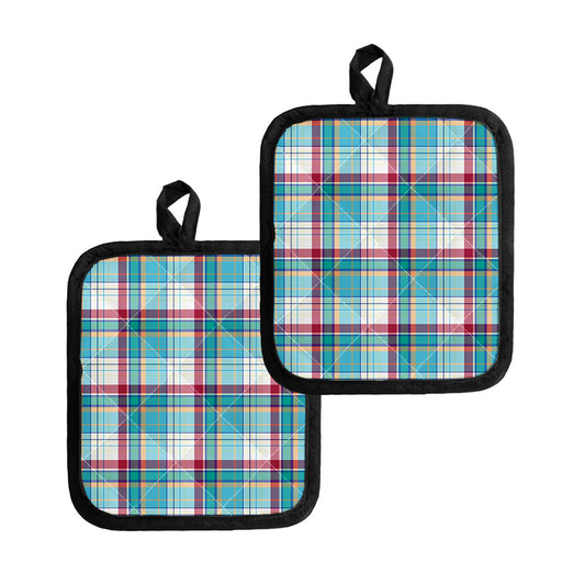 Blue And Red Madras Pattern Print Pot Holders