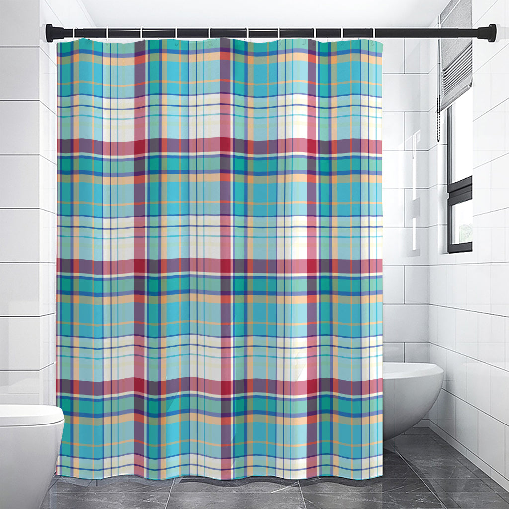 Blue And Red Madras Pattern Print Premium Shower Curtain