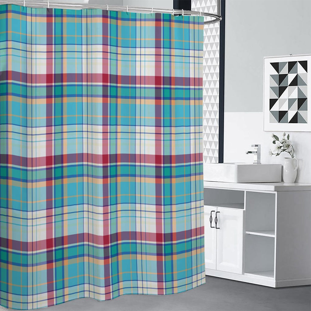 Blue And Red Madras Pattern Print Premium Shower Curtain