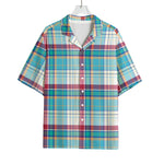 Blue And Red Madras Pattern Print Rayon Hawaiian Shirt