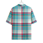 Blue And Red Madras Pattern Print Rayon Hawaiian Shirt