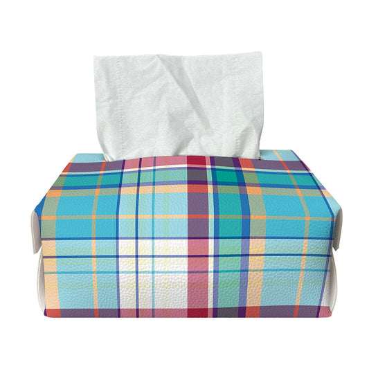 Blue And Red Madras Pattern Print Rectangle Tissue Box Cover