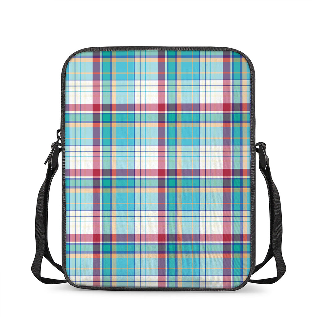 Blue And Red Madras Pattern Print Rectangular Crossbody Bag