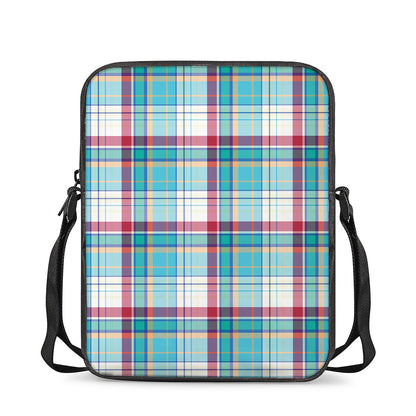 Blue And Red Madras Pattern Print Rectangular Crossbody Bag