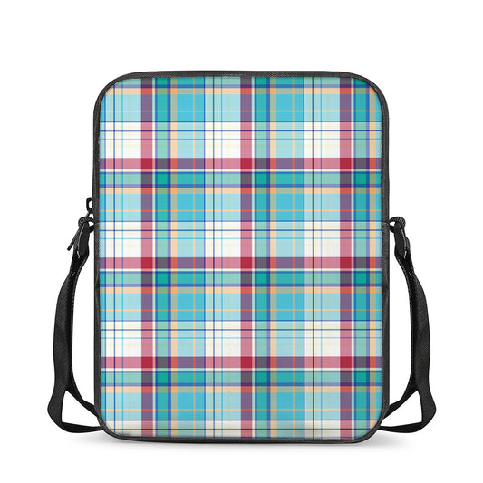 Blue And Red Madras Pattern Print Rectangular Crossbody Bag