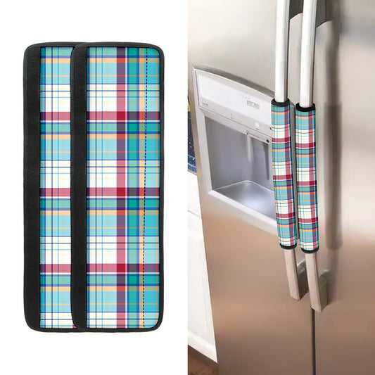 Blue And Red Madras Pattern Print Refrigerator Handle Covers