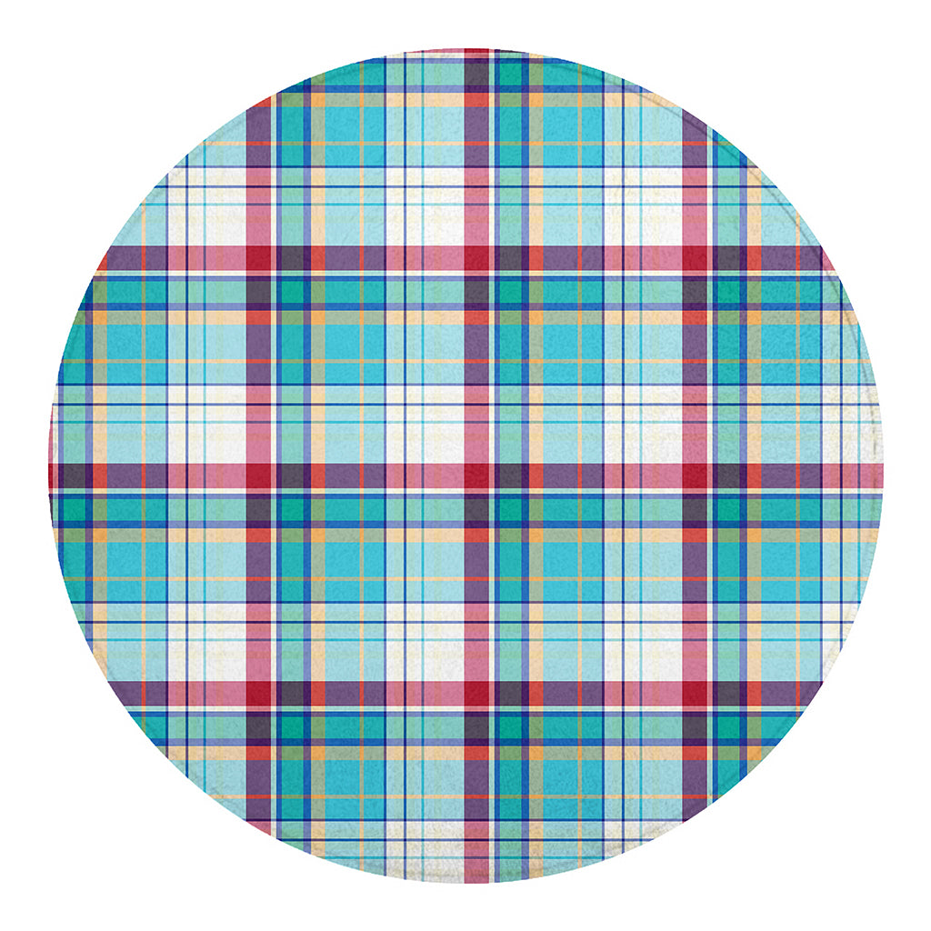 Blue And Red Madras Pattern Print Round Blanket