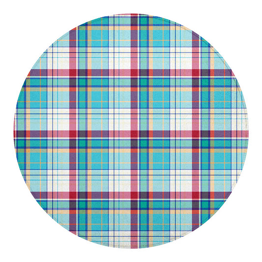 Blue And Red Madras Pattern Print Round Blanket