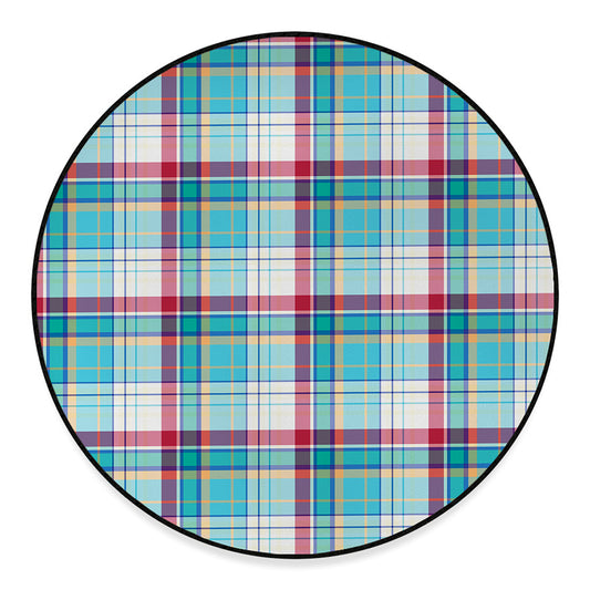 Blue And Red Madras Pattern Print Round Floor Mat