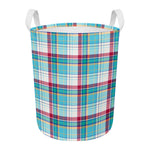 Blue And Red Madras Pattern Print Round Laundry Basket