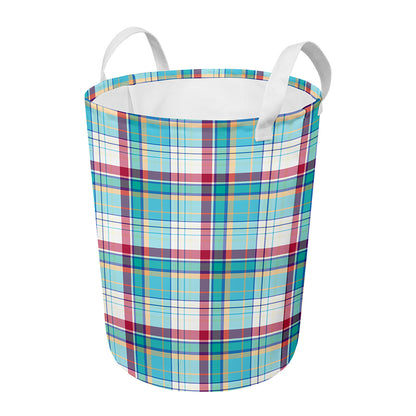Blue And Red Madras Pattern Print Round Laundry Basket