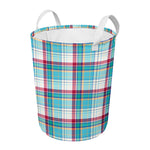 Blue And Red Madras Pattern Print Round Laundry Basket