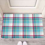 Blue And Red Madras Pattern Print Rubber Doormat