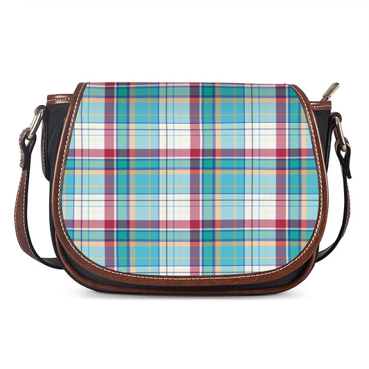 Blue And Red Madras Pattern Print Saddle Bag