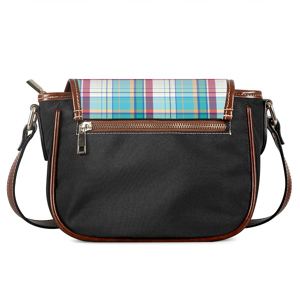 Blue And Red Madras Pattern Print Saddle Bag