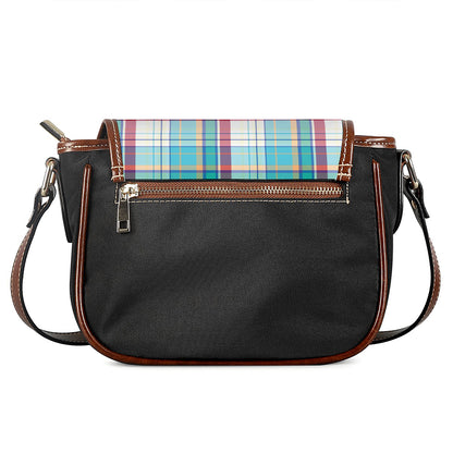 Blue And Red Madras Pattern Print Saddle Bag