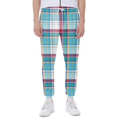 Blue And Red Madras Pattern Print Scuba Joggers