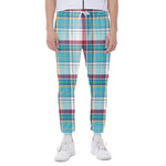 Blue And Red Madras Pattern Print Scuba Joggers