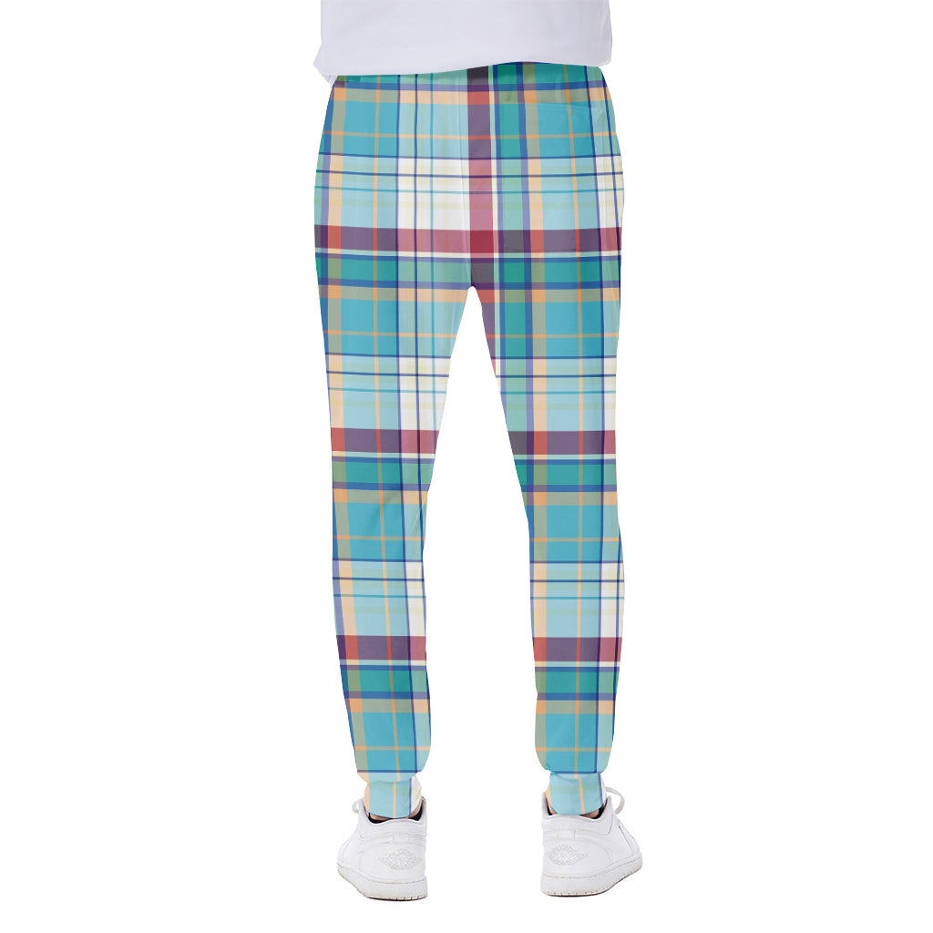 Blue And Red Madras Pattern Print Scuba Joggers