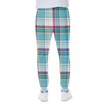 Blue And Red Madras Pattern Print Scuba Joggers