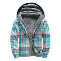 Blue And Red Madras Pattern Print Sherpa Lined Zip Up Hoodie
