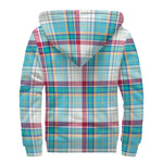 Blue And Red Madras Pattern Print Sherpa Lined Zip Up Hoodie