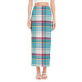 Blue And Red Madras Pattern Print Side Slit Maxi Skirt