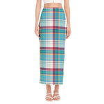 Blue And Red Madras Pattern Print Side Slit Maxi Skirt