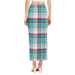 Blue And Red Madras Pattern Print Side Slit Maxi Skirt