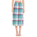 Blue And Red Madras Pattern Print Side Slit Midi Skirt