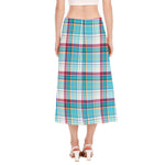 Blue And Red Madras Pattern Print Side Slit Midi Skirt