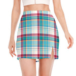 Blue And Red Madras Pattern Print Side Slit Mini Skirt